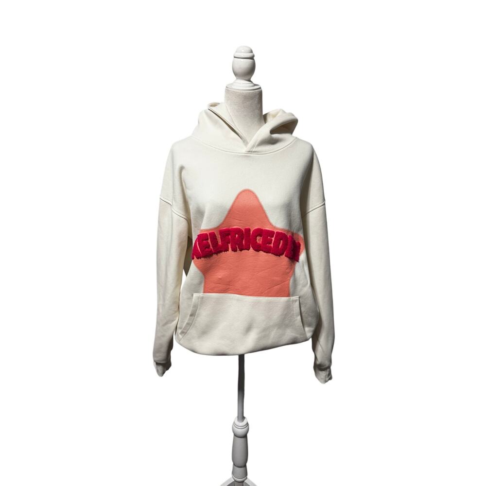 Aelfric Eden Oversized Star Graphic Hoodie, Cream with Pink Chenille Stars (M)